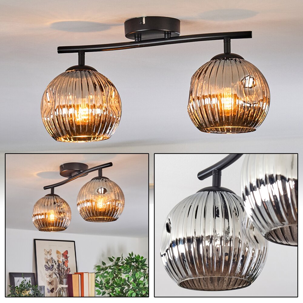 Ripoll Plafondlamp, Kogellampje Chroom, Rookkleurig, 2-lichts main product photo