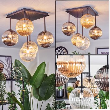 Chehalis Plafondlamp, Kogellampje Amber, Duidelijk, Rookkleurig, 5-lichts