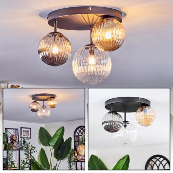Chehalis Plafondlamp, Kogellampje 30 cm Amber, Duidelijk, Rookkleurig, 3-lichts