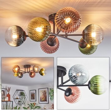 Chehalis Plafondlamp, Kogellampje 55 cm Blauw, Groen, Duidelijk, Koperkleurig, 6-lichts