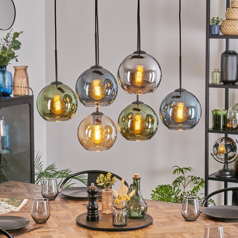 Ripoll Hanglamp, Kogellampje, Hanglamp Amber, Blauw, Chroom, Groen, Rookkleurig, 6-lichts main product photo