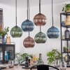 Koyoto Hanglamp, Kogellampje, Hanglamp Blauw, Groen, Koperkleurig, 6-lichts