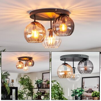 Koyoto Plafondlamp, Kogellampje 30 cm Amber, Duidelijk, Rookkleurig, 3-lichts