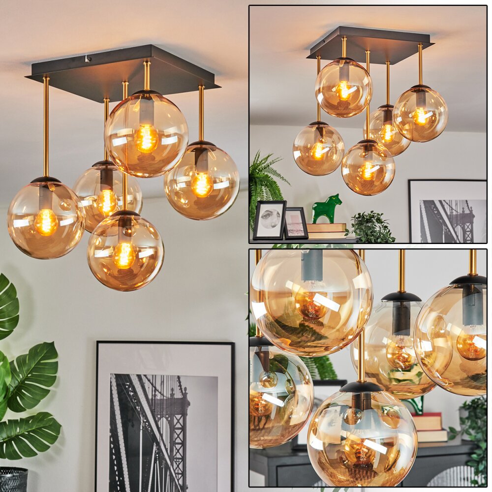 Gastor Plafondlamp, Kogellampje Goud, Zwart, 5-lichts main product photo