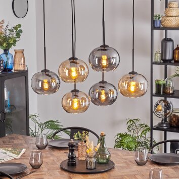 Apedo Hanglamp, Kogellampje, Hanglamp Amber, Rookkleurig, 6-lichts