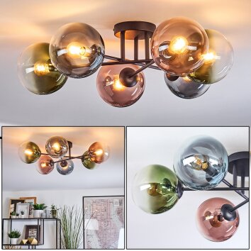 Gastor Plafondlamp, Kogellampje 62 cm Blauw, Groen, Duidelijk, Koperkleurig, 6-lichts Gastor Plafondlamp, Kogellampje 62 cm Blauw, Groen, Duidelijk, Koperkleurig, 6-lichts