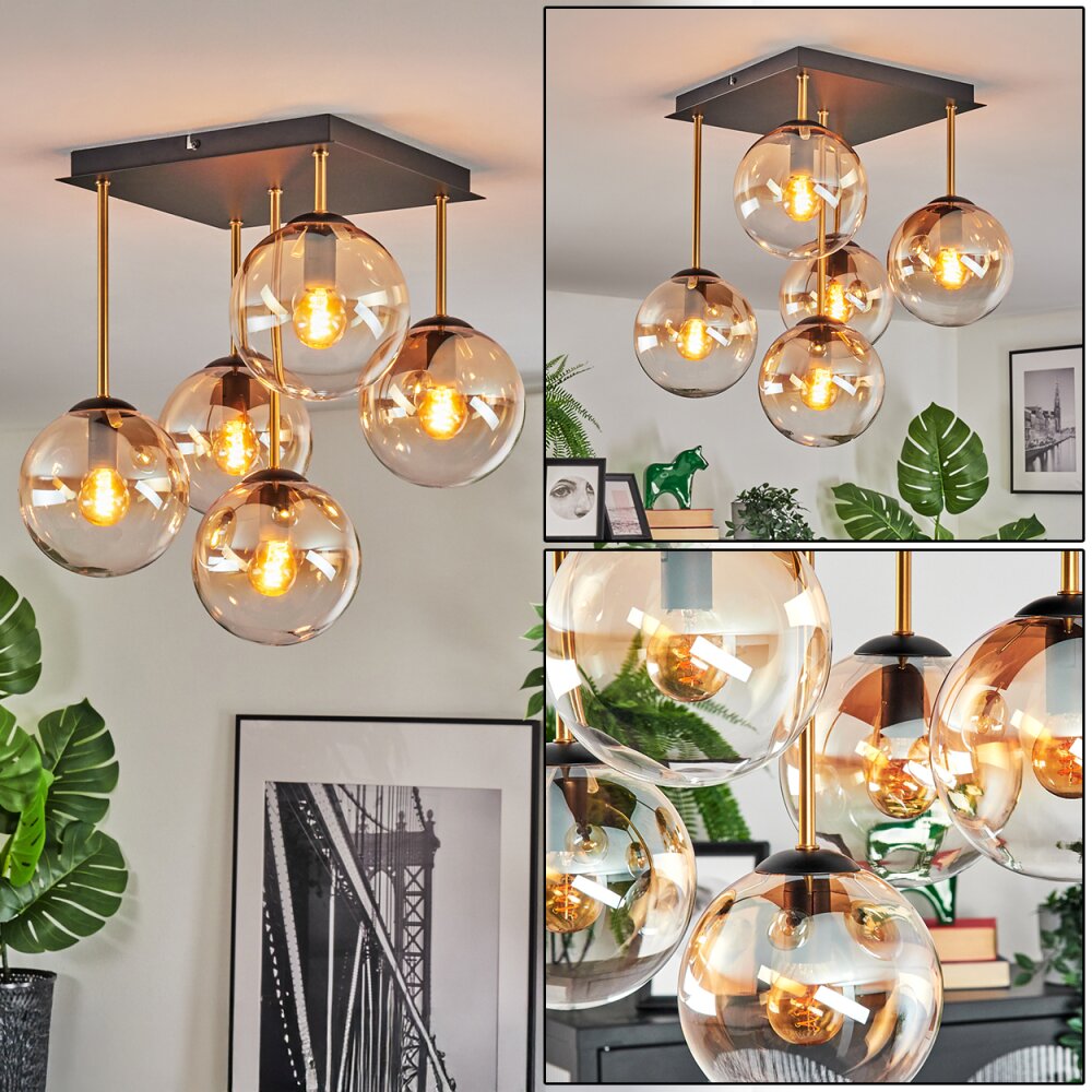 Gastor Plafondlamp, Kogellampje Goud, Zwart, 5-lichts main product photo