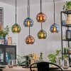Koyoto Hanglamp, Kogellampje, Hanglamp Blauw, Groen, Koperkleurig, 6-lichts