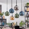 Ripoll Hanglamp, Kogellampje, Hanglamp Amber, Blauw, Chroom, Groen, Rookkleurig, 6-lichts