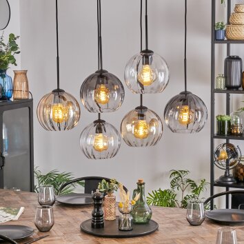 Koyoto Hanglamp, Kogellampje, Hanglamp Amber, Duidelijk, Rookkleurig, 6-lichts Koyoto Hanglamp, Kogellampje, Hanglamp Amber, Duidelijk, Rookkleurig, 6-lichts