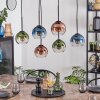 Koyoto Hanglamp, Kogellampje, Hanglamp Blauw, Groen, Duidelijk, Koperkleurig, 6-lichts