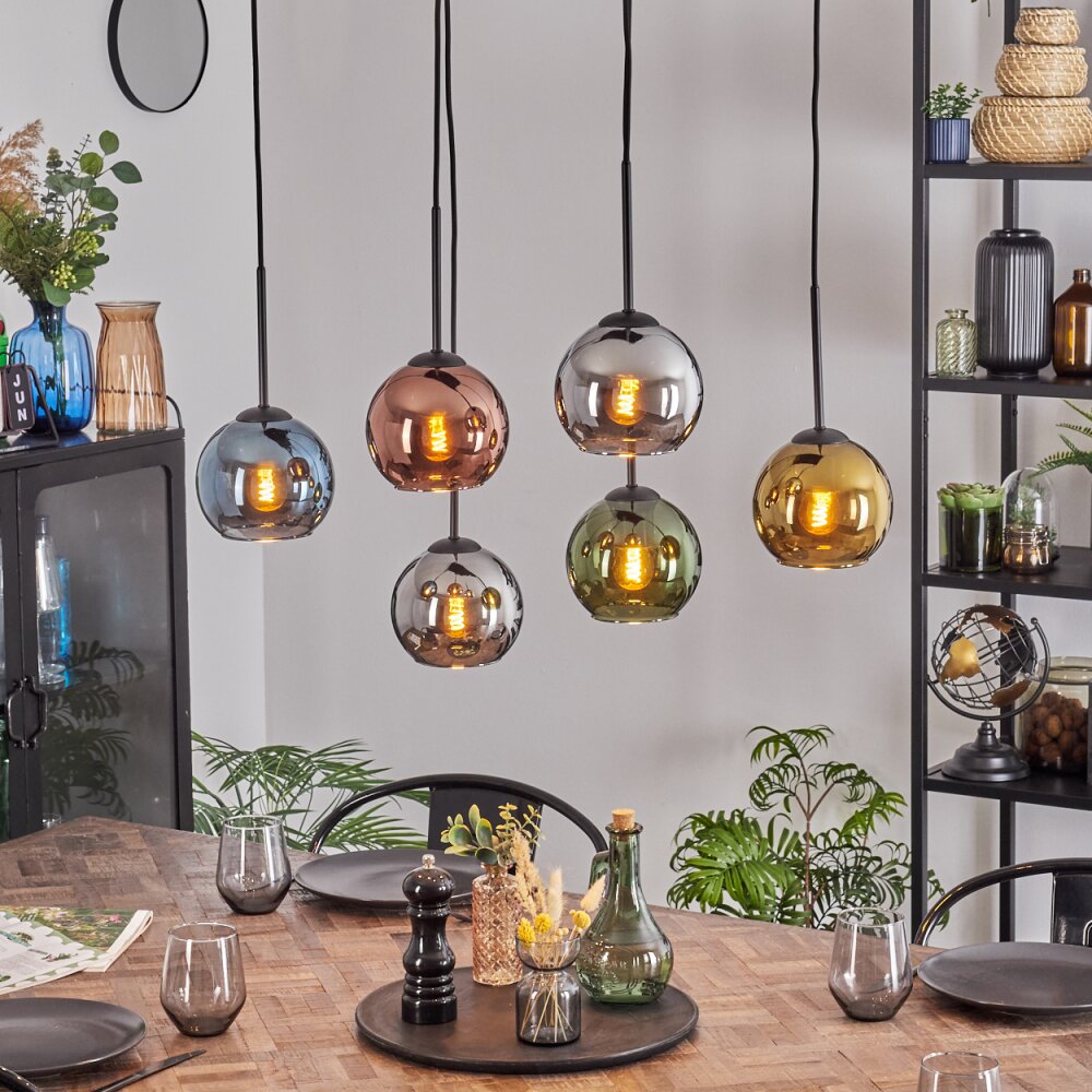 Koyoto Hanglamp, Kogellampje, Hanglamp Blauw, Chroom, Goud, Koperkleurig, Rookkleurig, 6-lichts main product photo