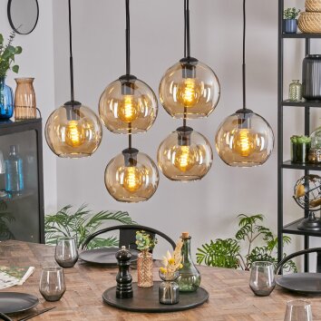 Koyoto Hanglamp, Kogellampje, Hanglamp Amber, 6-lichts