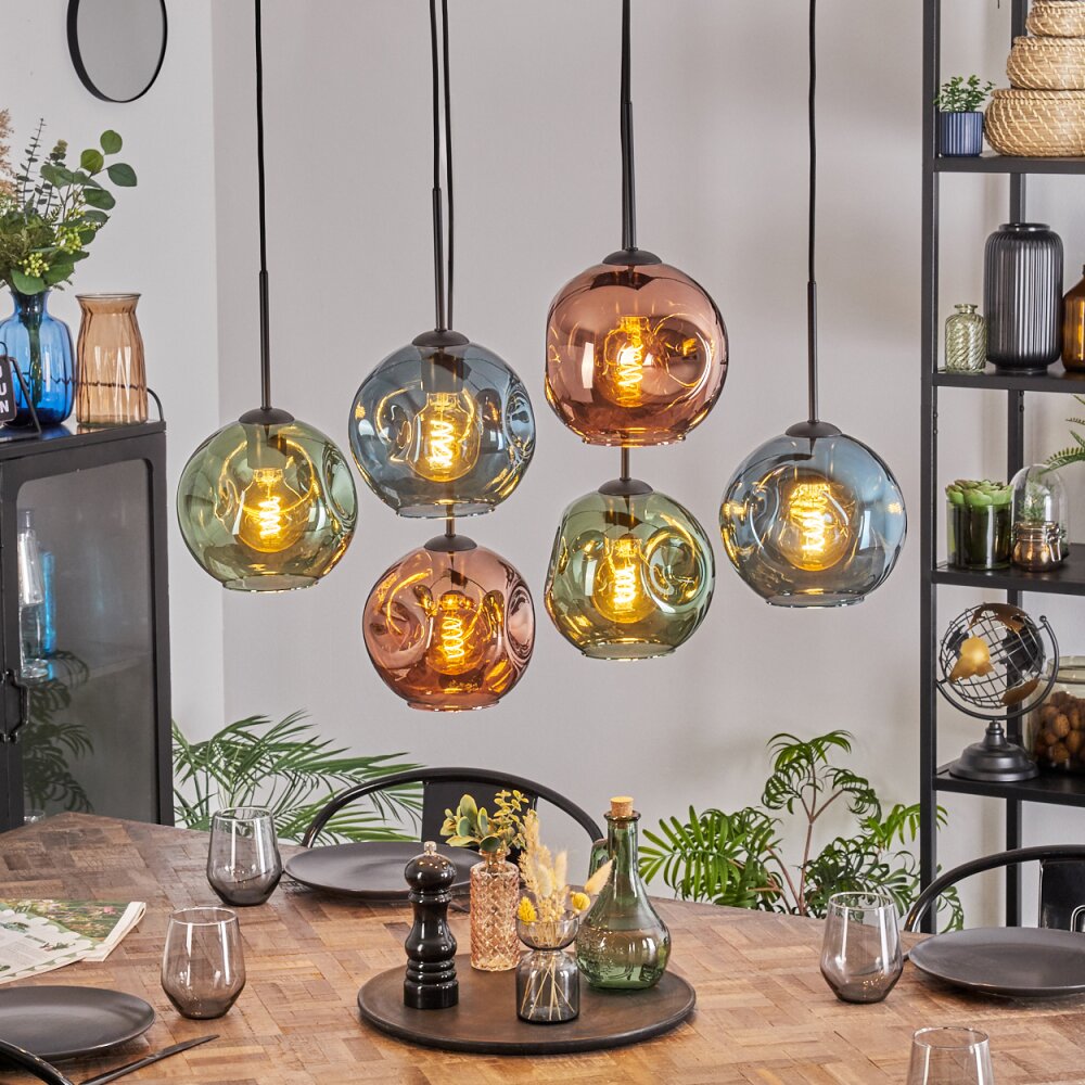 Ripoll Hanglamp, Kogellampje, Hanglamp Blauw, Groen, Koperkleurig, 6-lichts main product photo