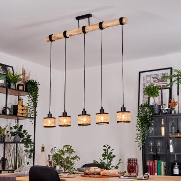 Ramila Hanglamp, Hanglamp Natuurlijke kleuren, Zwart, 5-lichts