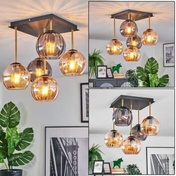 Koyoto Plafondlamp, Kogellampje Goud, Zwart, 5-lichts