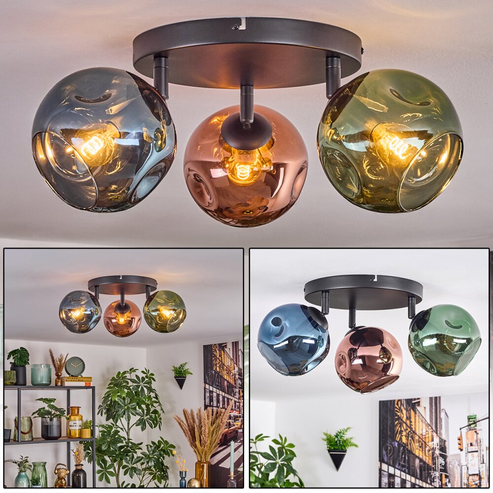 Ripoll Plafondlamp, Kogellampje Blauw, Groen, Koperkleurig, 3-lichts main product photo