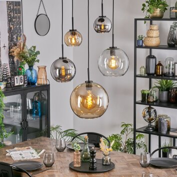 Koyoto Hanglamp, Kogellampje, Hanglamp Amber, Chroom, Duidelijk, Rookkleurig, 5-lichts