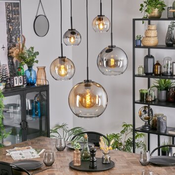 Koyoto Hanglamp, Kogellampje, Hanglamp Amber, Duidelijk, Rookkleurig, 5-lichts