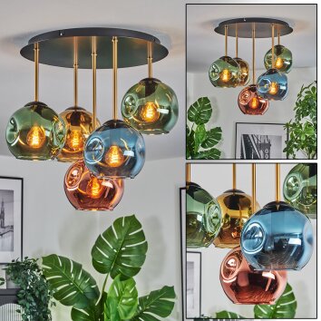 Ripoll Plafondlamp, Kogellampje Messing, Zwart, 5-lichts