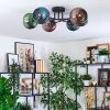 Koyoto Plafondlamp, Kogellampje 59 cm Blauw, Groen, Koperkleurig, 6-lichts