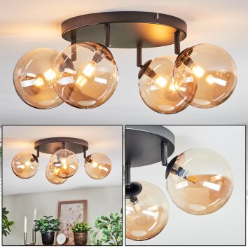 Chehalis Plafondlamp, Kogellampje 30 cm Amber, 4-lichts