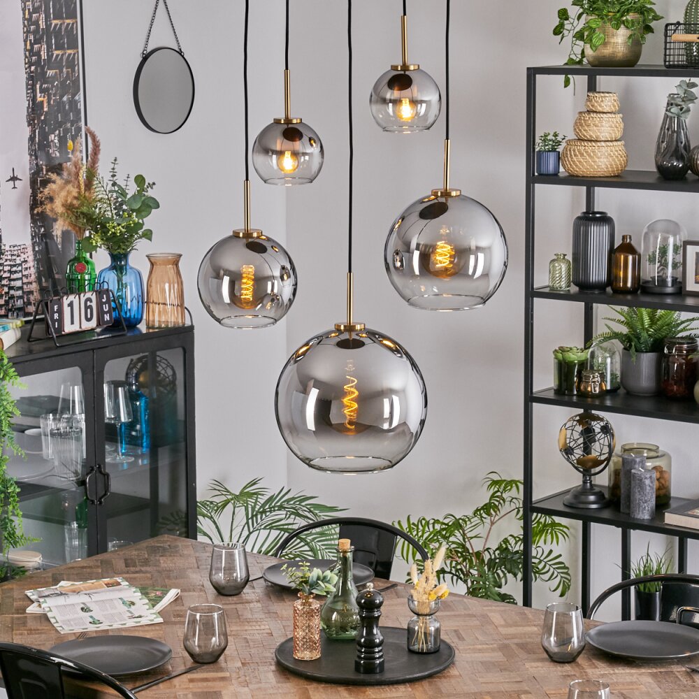 Koyoto Hanglamp, Kogellampje, Hanglamp Goud, Zwart, 5-lichts main product photo