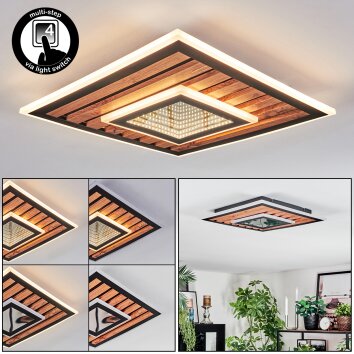 Meron Plafondlamp LED houtlook, Zwart, 1-licht