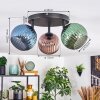 Koyoto Plafondlamp, Kogellampje Blauw, Groen, Koperkleurig, 3-lichts