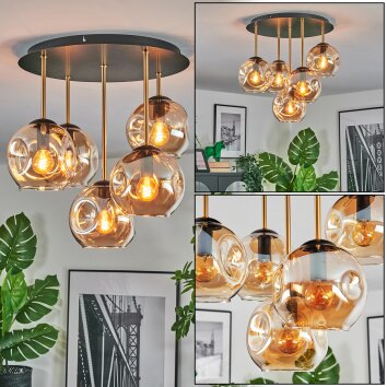 Ripoll Plafondlamp, Kogellampje Messing, Zwart, 5-lichts