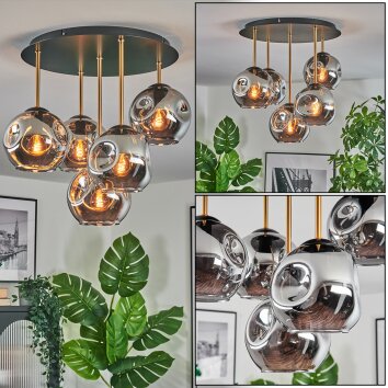 Ripoll Plafondlamp, Kogellampje Messing, Zwart, 5-lichts