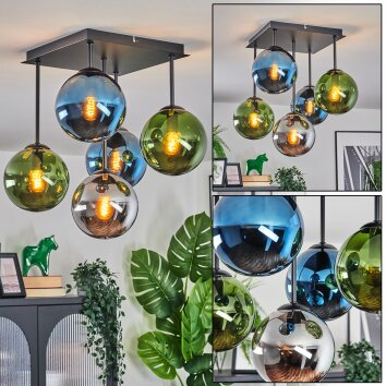 Gastor Plafondlamp, Kogellampje 37 cm Blauw, Chroom, Groen, Rookkleurig, 5-lichts