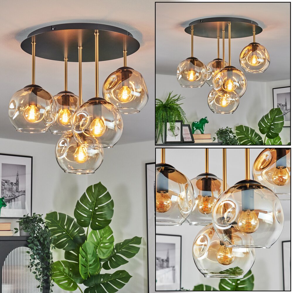 Ripoll Plafondlamp, Kogellampje Messing, Zwart, 5-lichts main product photo