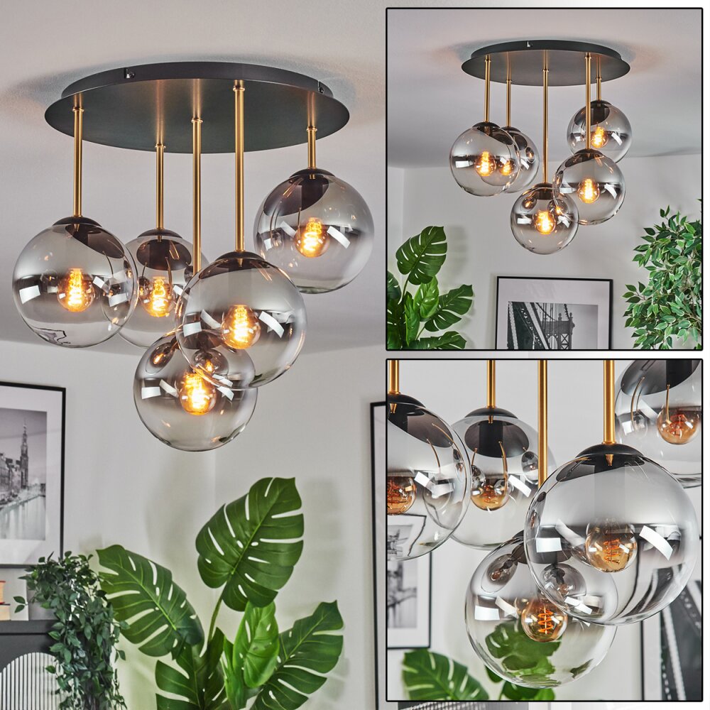 Gastor Plafondlamp, Kogellampje Messing, Zwart, 5-lichts main product photo