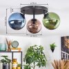Gastor Plafondlamp, Kogellampje Blauw, Groen, Koperkleurig, 3-lichts