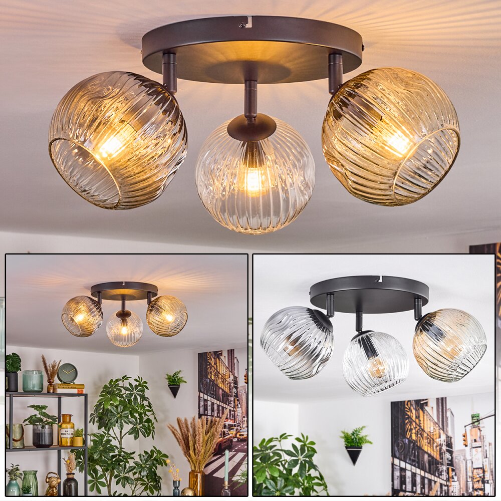 Ripoll Plafondlamp, Kogellampje Amber, Duidelijk, Rookkleurig, 3-lichts main product photo