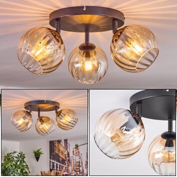 Koyoto Plafondlamp, Kogellampje Amber, Duidelijk, 3-lichts