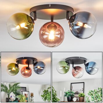Chehalis Plafondlamp, Kogellampje Blauw, Groen, Duidelijk, Koperkleurig, 3-lichts