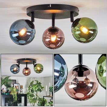 Chehalis Plafondlamp, Kogellampje 44 cm Blauw, Groen, Koperkleurig, 3-lichts