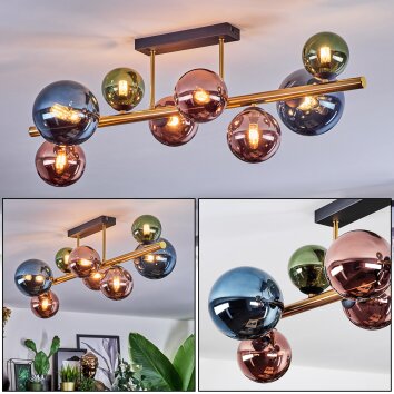 Chehalis Plafondlamp, Kogellampje Goud, Zwart, 8-lichts