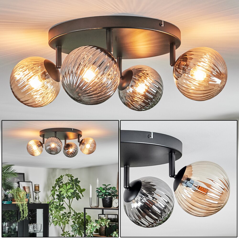 Chehalis Plafondlamp, Kogellampje Amber, Rookkleurig, 4-lichts main product photo