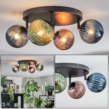 Chehalis Plafondlamp, Kogellampje Blauw, Groen, Koperkleurig, 4-lichts