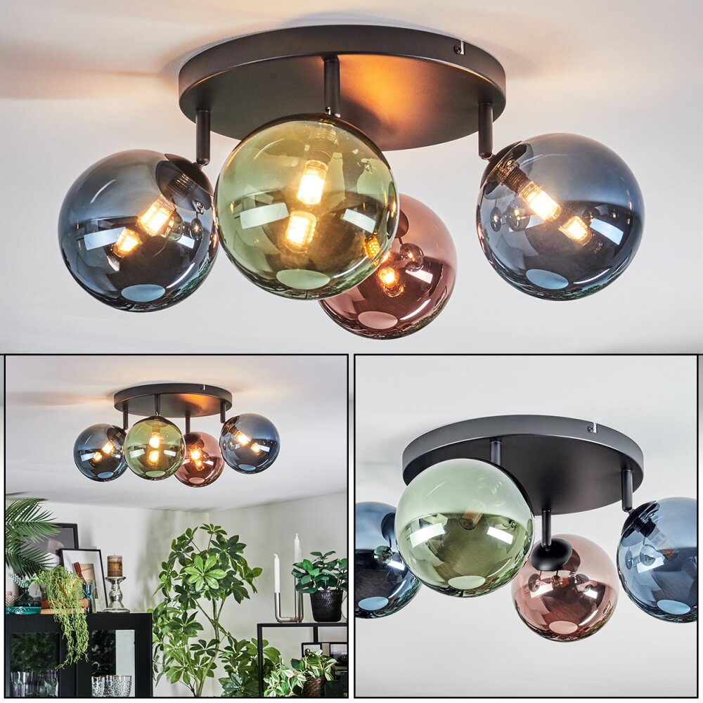 Chehalis Plafondlamp, Kogellampje Blauw, Groen, Koperkleurig, 4-lichts main product photo