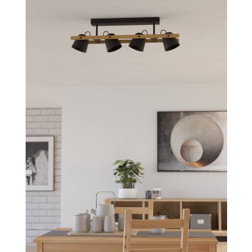 Eglo verlichting HORNWOOD-Z Plafondlamp, Wandlamp LED Bruin, Zwart, 4-lichts, Kleurwisselaar