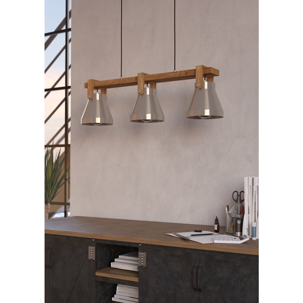 Eglo verlichting CAWTON Hanglamp Bruin, Staal geborsteld, 3-lichts main product photo