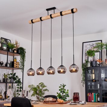 Ripoll Hanglamp, Kogellampje, Hanglamp Natuurlijke kleuren, Zwart, 5-lichts