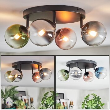 Chehalis Plafondlamp, Kogellampje Blauw, Chroom, Groen, Duidelijk, Koperkleurig, Rookkleurig, 4-lichts