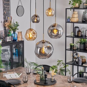 Ripoll Hanglamp, Kogellampje, Hanglamp Goud, Zwart, 5-lichts