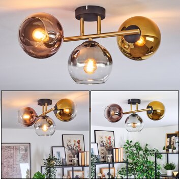 Koyoto Plafondlamp, Kogellampje Goud, Zwart, 3-lichts