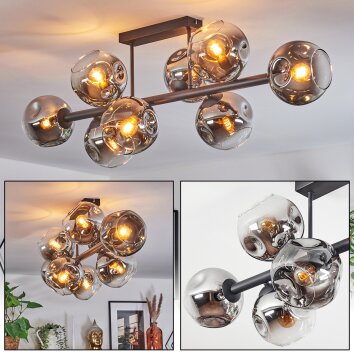 Ripoll Plafondlamp, Kogellampje Chroom, Duidelijk, Rookkleurig, 8-lichts